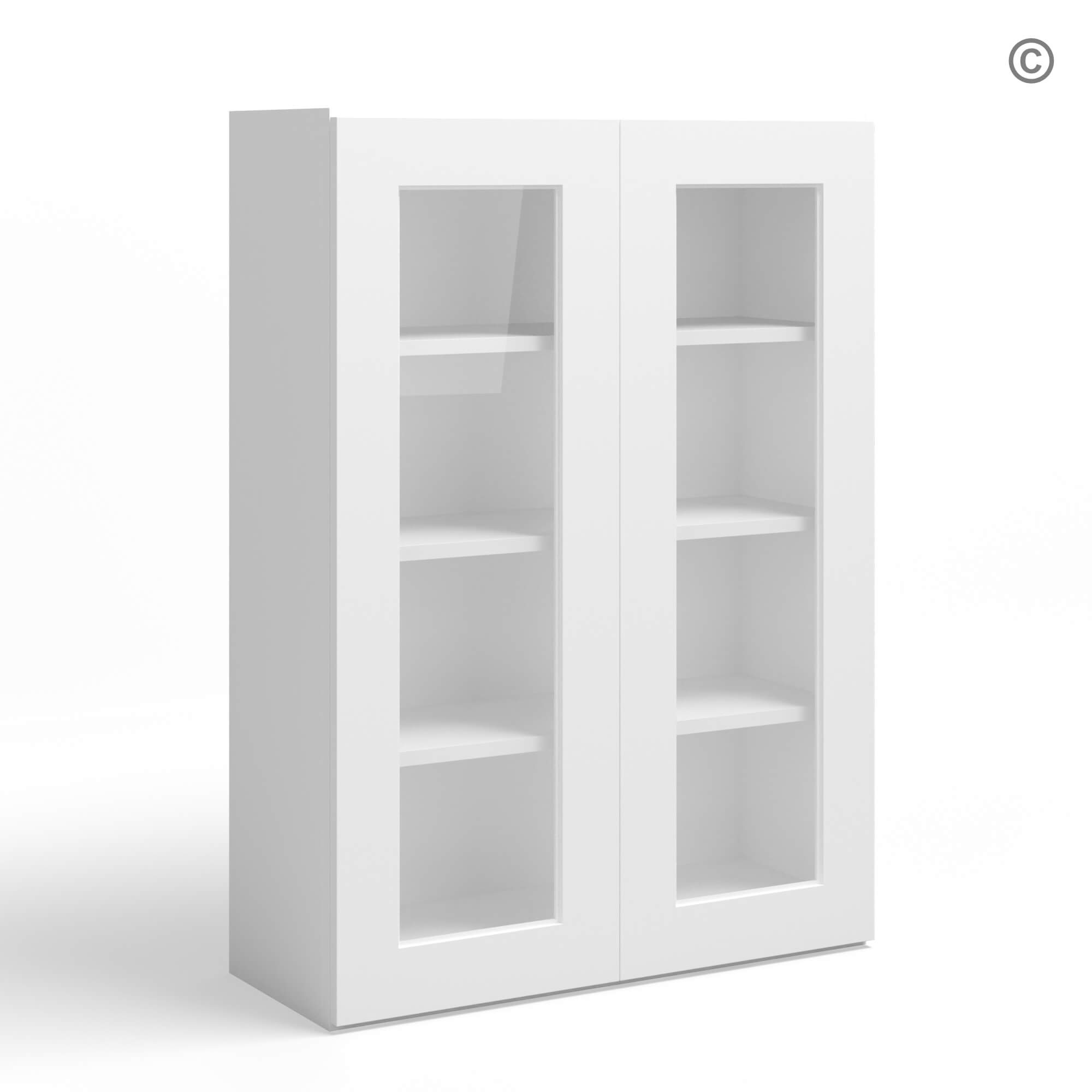 White Shaker 42 H Double Door Wall Cabinet with Glass Doors, white kitchen cabinets, rta cabinets