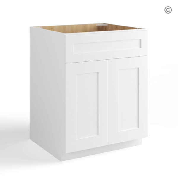 White Shaker Base Cabinet with Double Doors & Single Drawer, white kitchen cabinets, rta cabinets