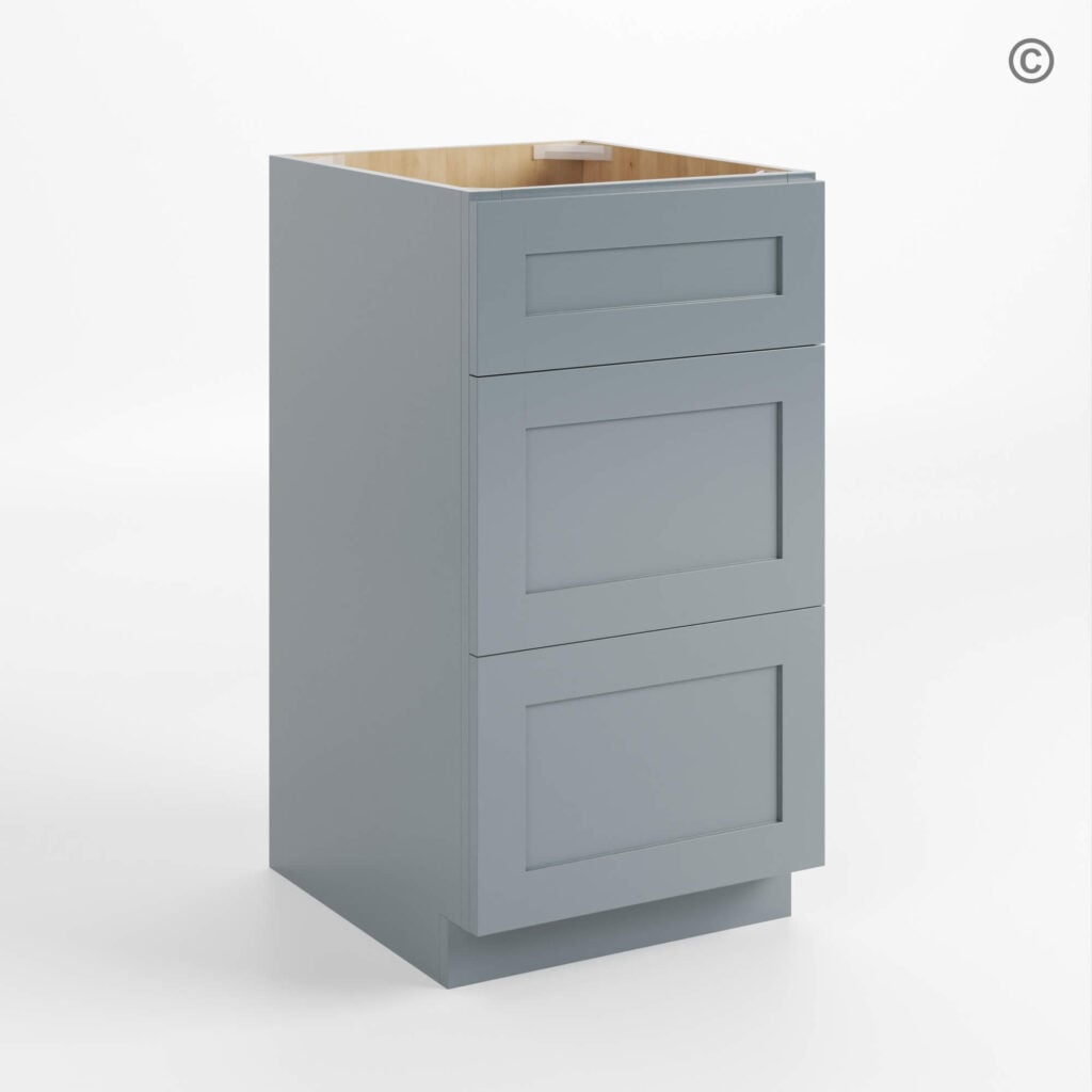 Gray Shaker Vanity Three Drawer Base Cabinet, gray shaker cabinets, gray kitchen cabinets