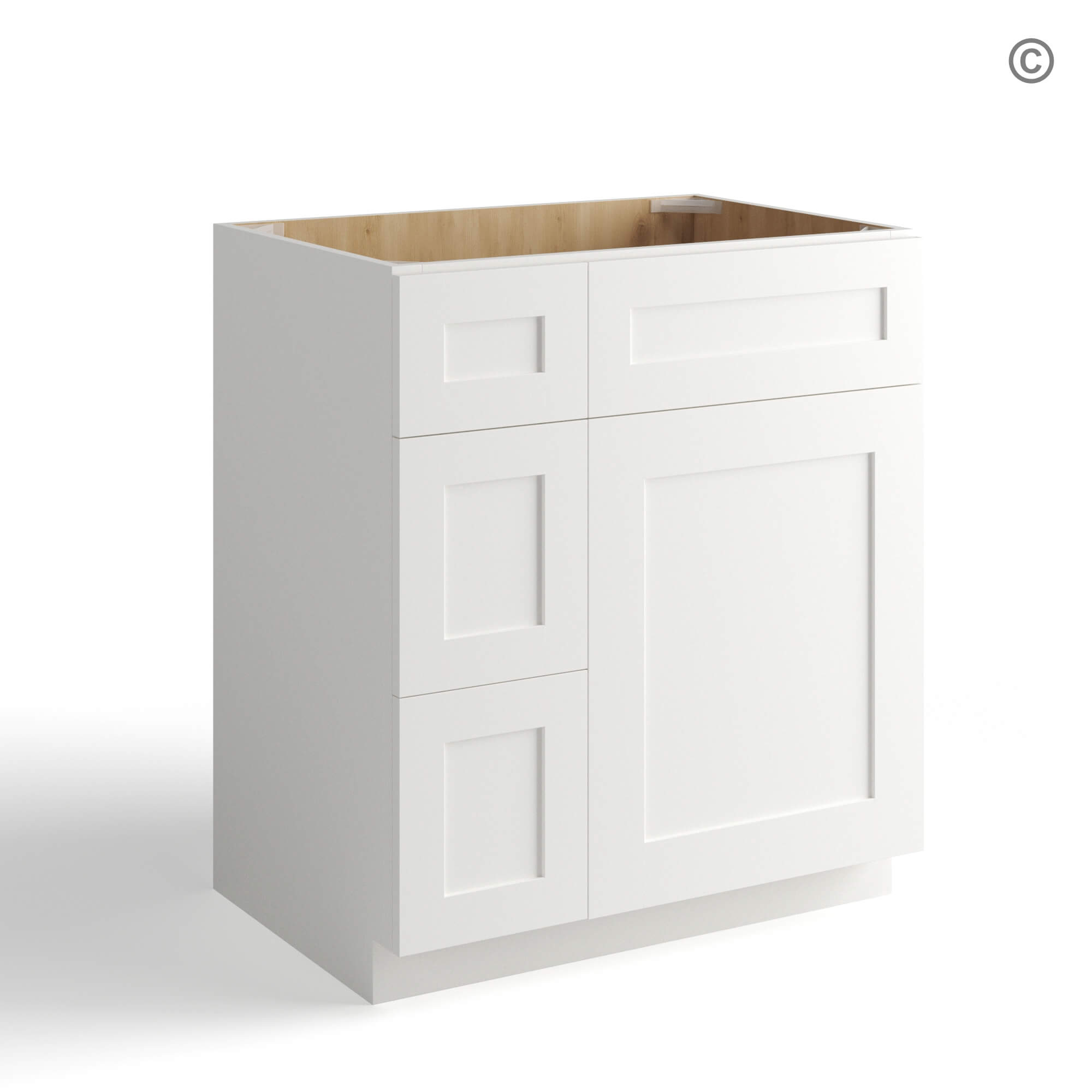 White Shaker 30″W Vanity Combo with Drawers, white kitchen cabinets, rta cabinets