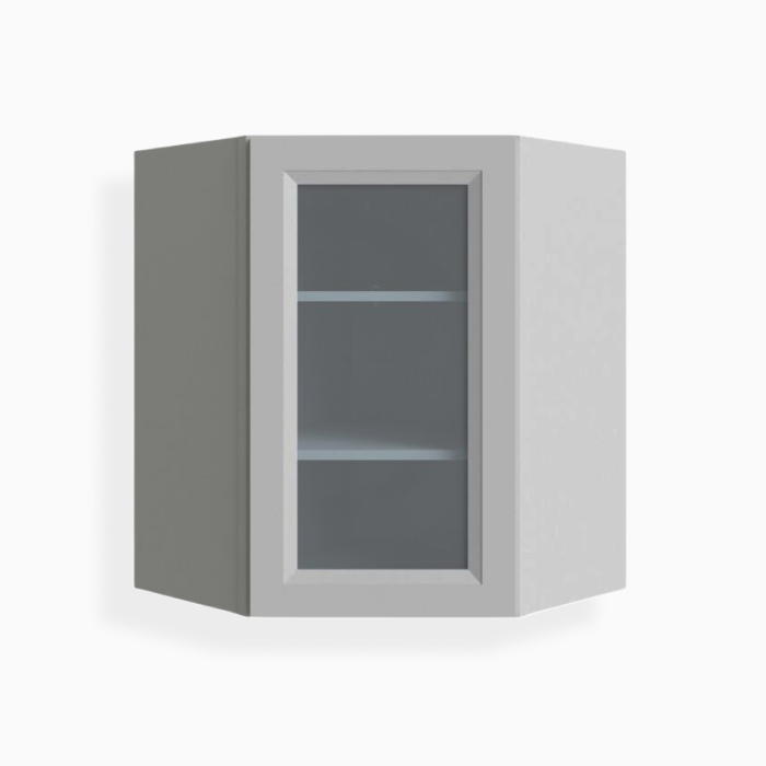 Gray Shaker 24" Diagonal Corner Wall Shelf with Glass Door image 1