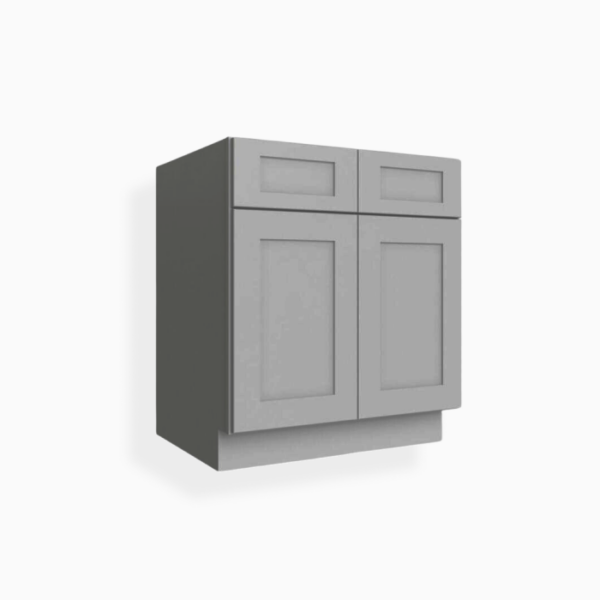 Gray Shaker Base Cabinet with Double Doors and Drawers image 1