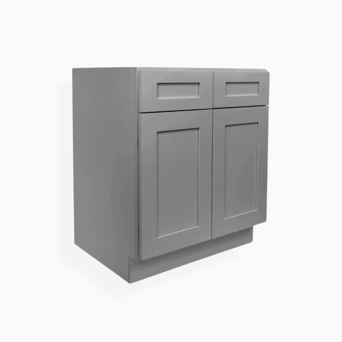 Gray Shaker Sink Base With Double Doors and Drawers