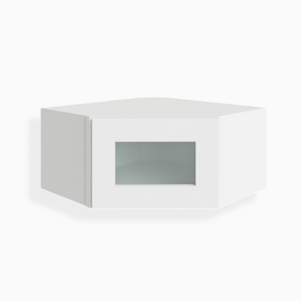 White Shaker 12" x 27" Diagonal Corner Wall Shelf with Glass Door
