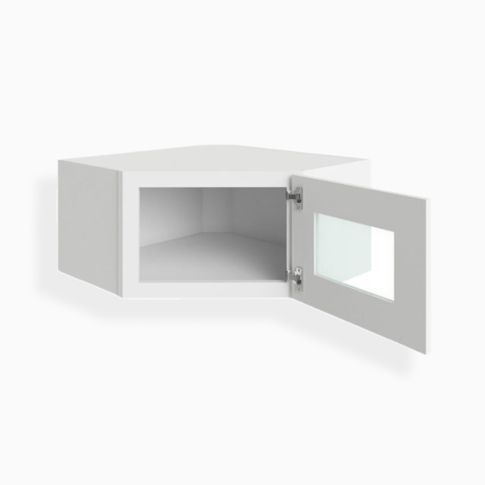 White Shaker 12" x 27" Diagonal Corner Wall Shelf with Glass Door image 1
