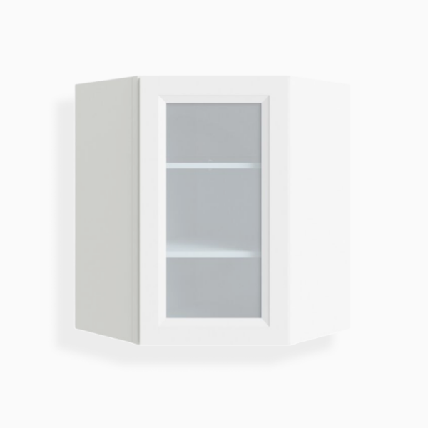 White Shaker 24" Diagonal Corner Wall Shelf with Glass Door