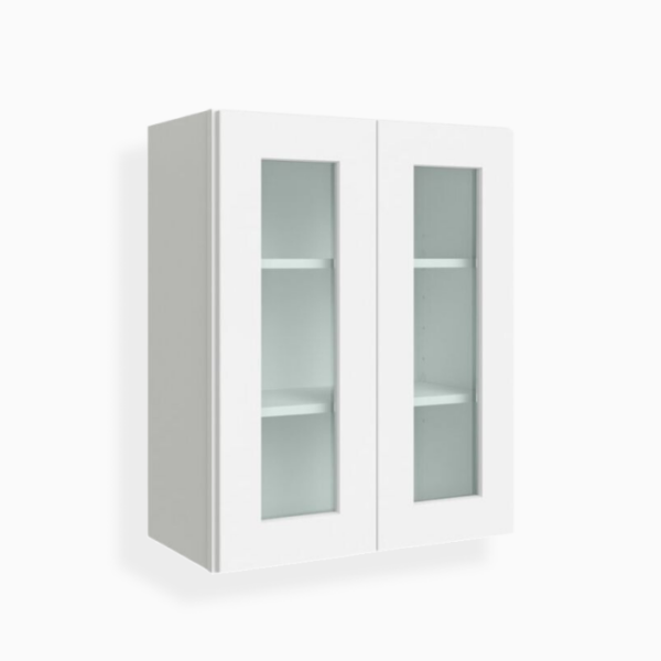 White Shaker 30" H Double Door Wall Cabinet with Glass Door image 1