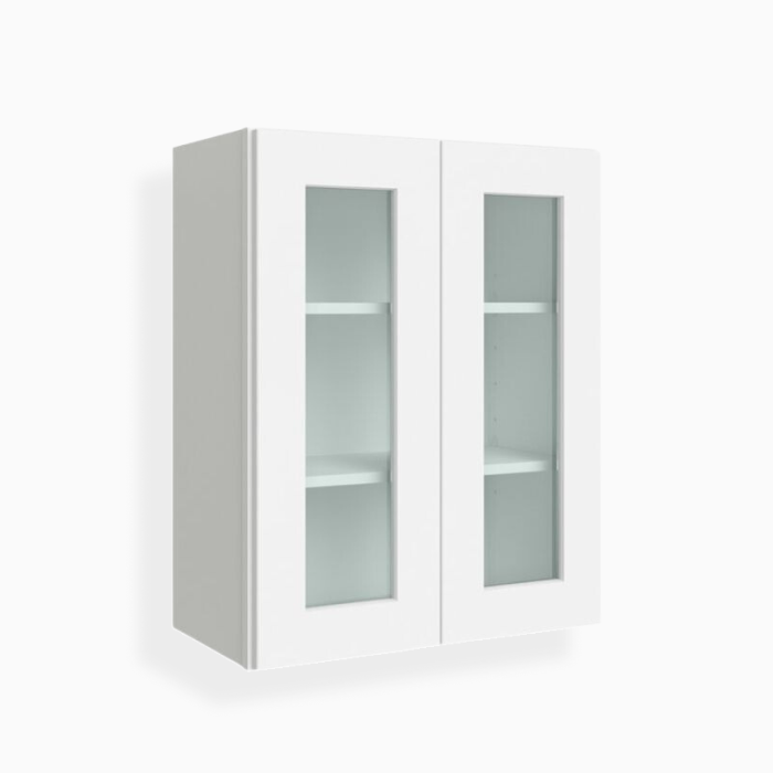 White Shaker 30" H Double Door Wall Cabinet with Glass Door image 1