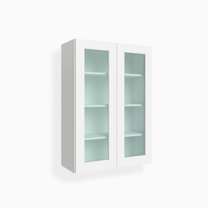 White Shaker 42" H Double Door Wall Cabinet with Glass Doors image 1