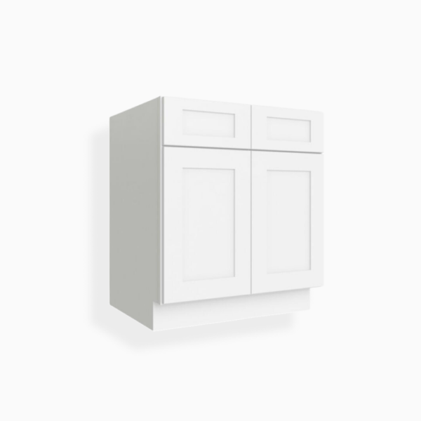 White Shaker Base Cabinet with Double Doors and Drawers image 1
