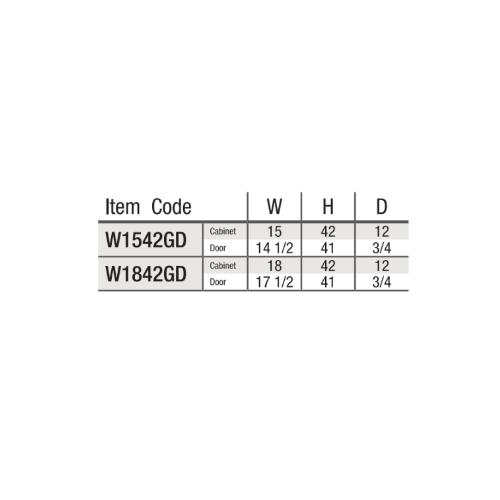 item code W1542GD W1842GD