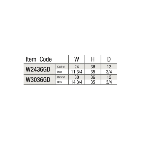 item code W2436GD W3036GD