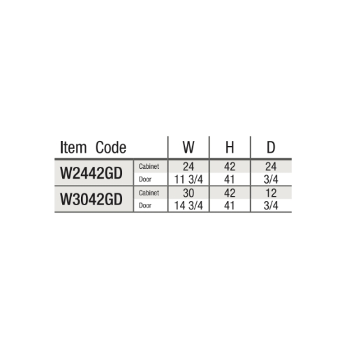 item code W2442GD W3042GD