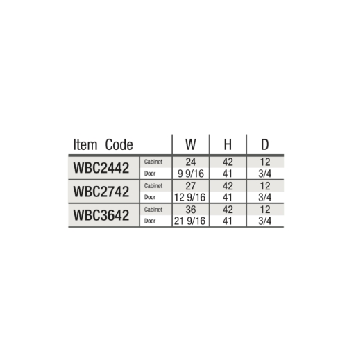 item code WBC2742 WBC2442 WBC3642