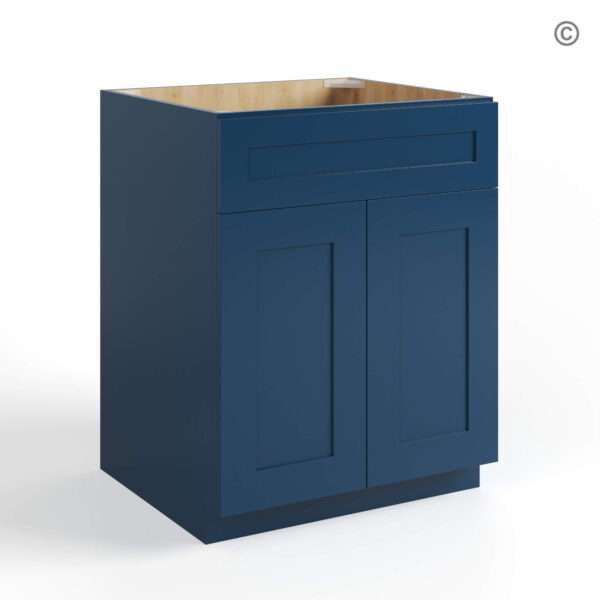 Navy Blue Shaker Base Cabinet with Double Doors & Single Drawer, blue kitchen cabinets, rta cabinets