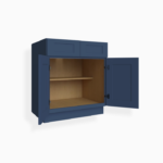 Blue Shaker Base Cabinet with Double Doors and Drawers image 2