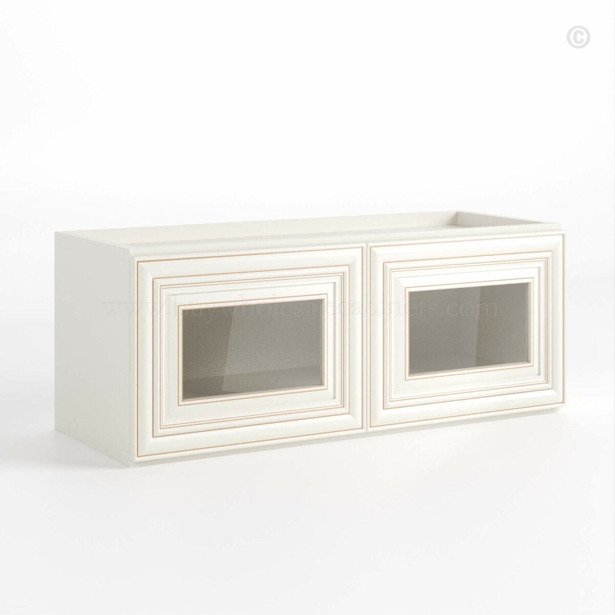Charleston White Raised Panel 12" H Double Door Wall Cabinet with Glass Doors
