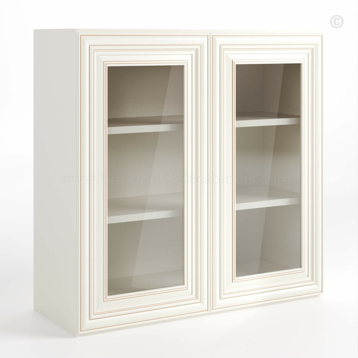 Charleston White Raised Panel 30 H Double Door Wall Cabinet with Glass Door