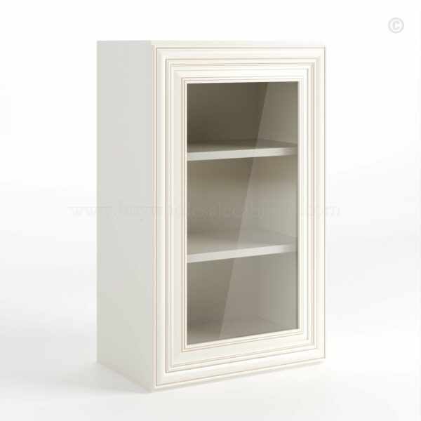 Charleston White Raised Panel 30 H Single Door Wall Cabinet with Glass Door