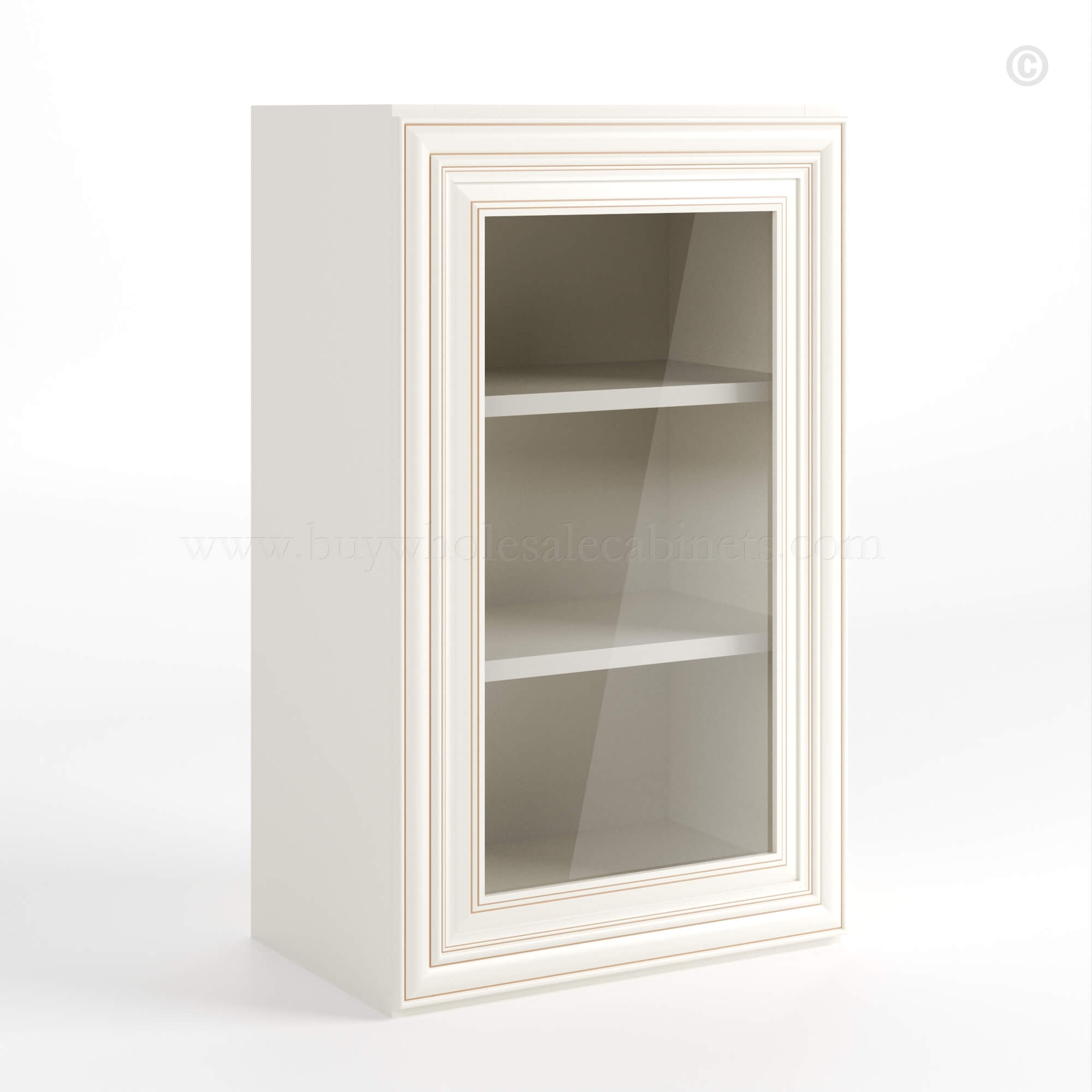 Charleston White Raised Panel 30 H Single Door Wall Cabinet with Glass Door