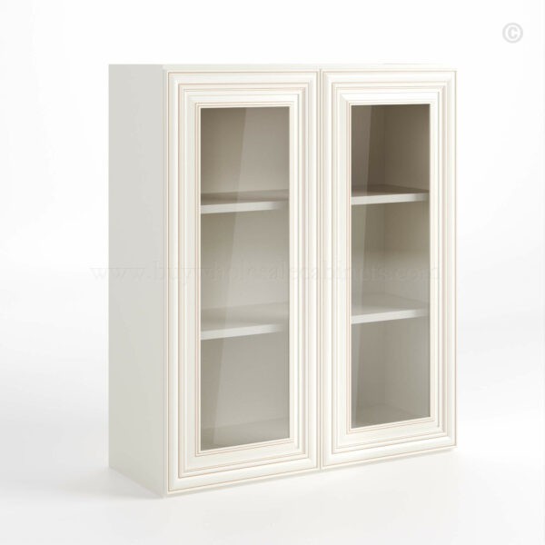 Charleston White Raised Panel 36 H Double Door Wall Cabinet with Glass Doors