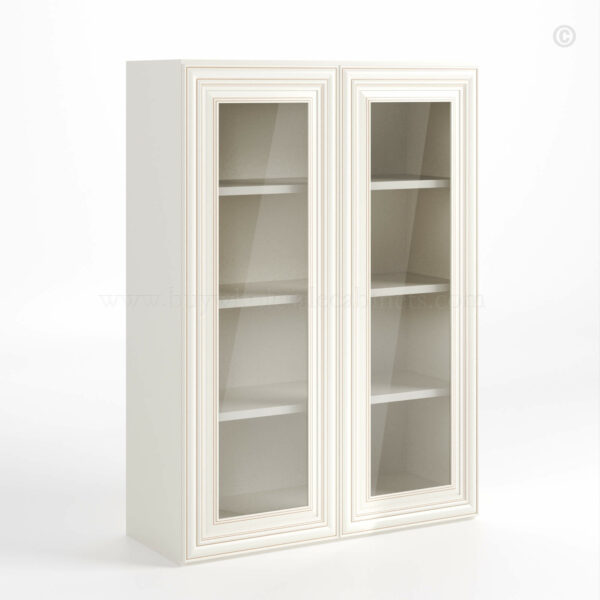Charleston White Raised Panel 42 H Double Door Wall Cabinet with Glass Doors