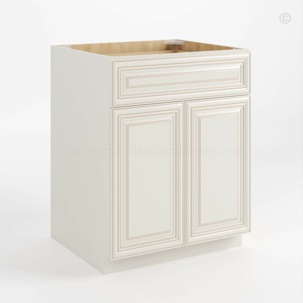 Charleston White Raised Panel Base Cabinet with Double Doors and Single Drawer