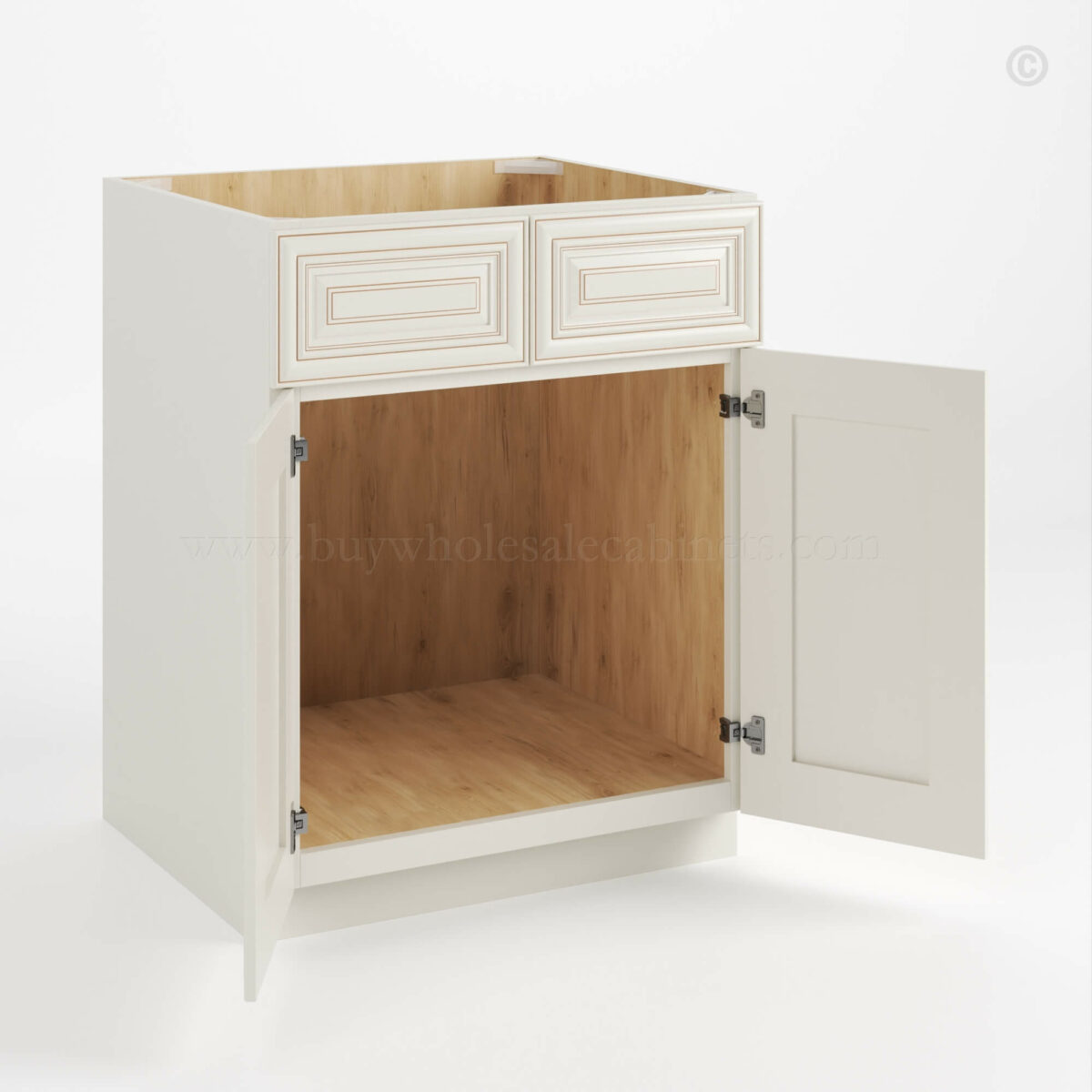 Charleston White Raised Panel Sink Base With Double Doors and Drawers image 1
