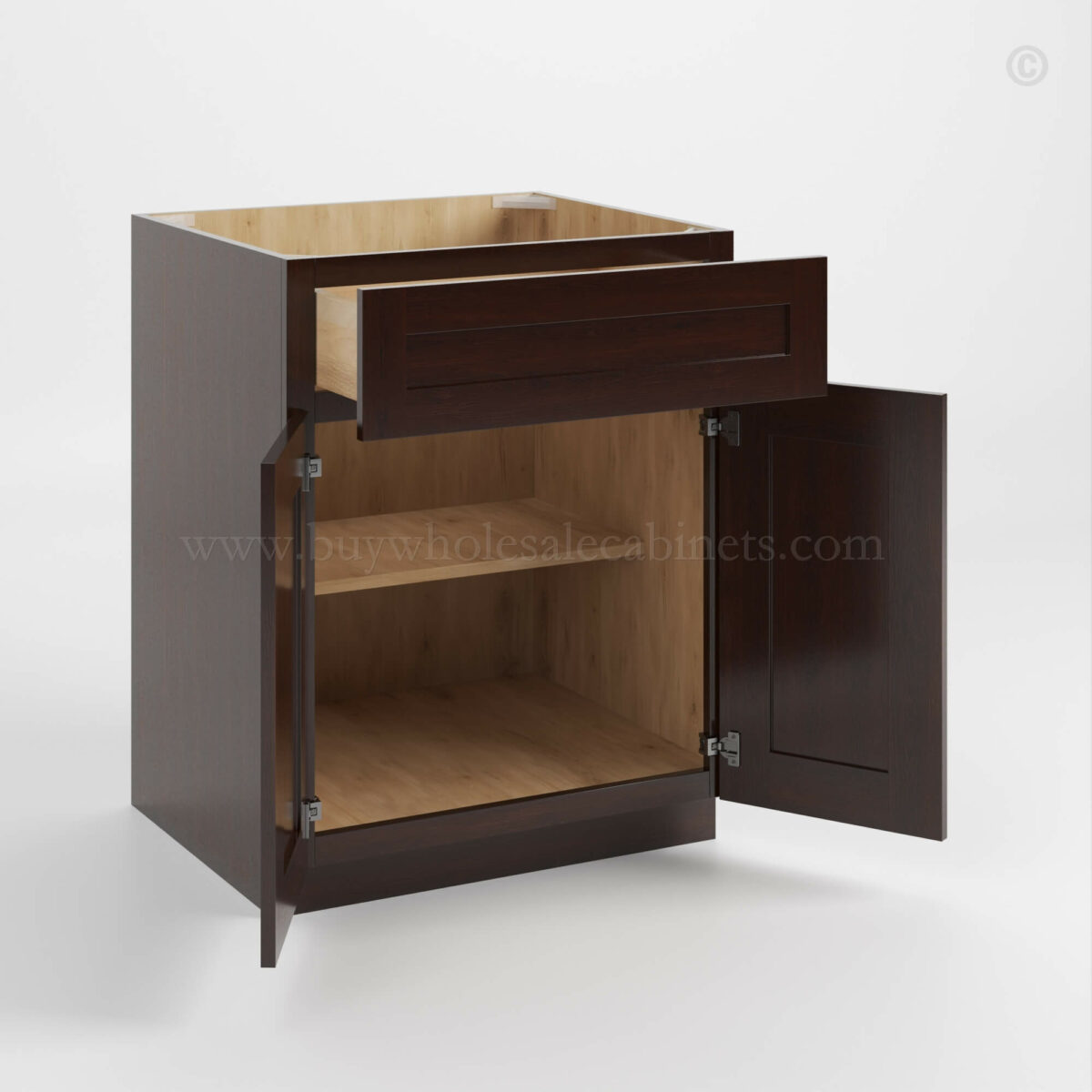 Shaker Espresso Base Cabinet with Double Doors & Single Drawer image 1