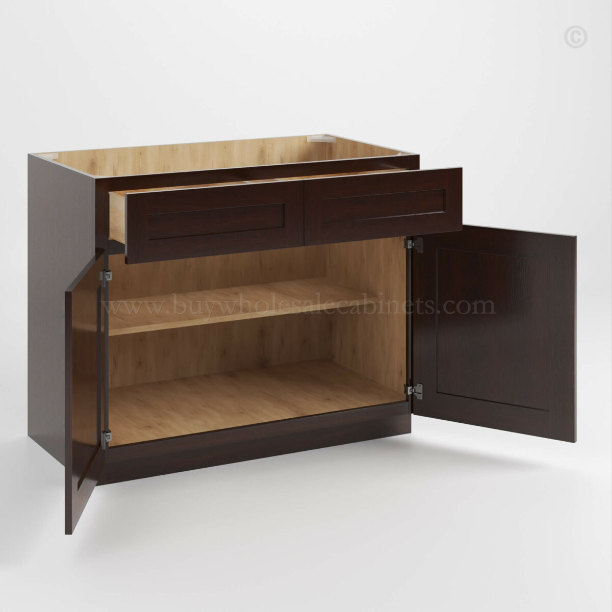 Shaker Espresso Base Cabinet with Double Doors and Drawers image 1