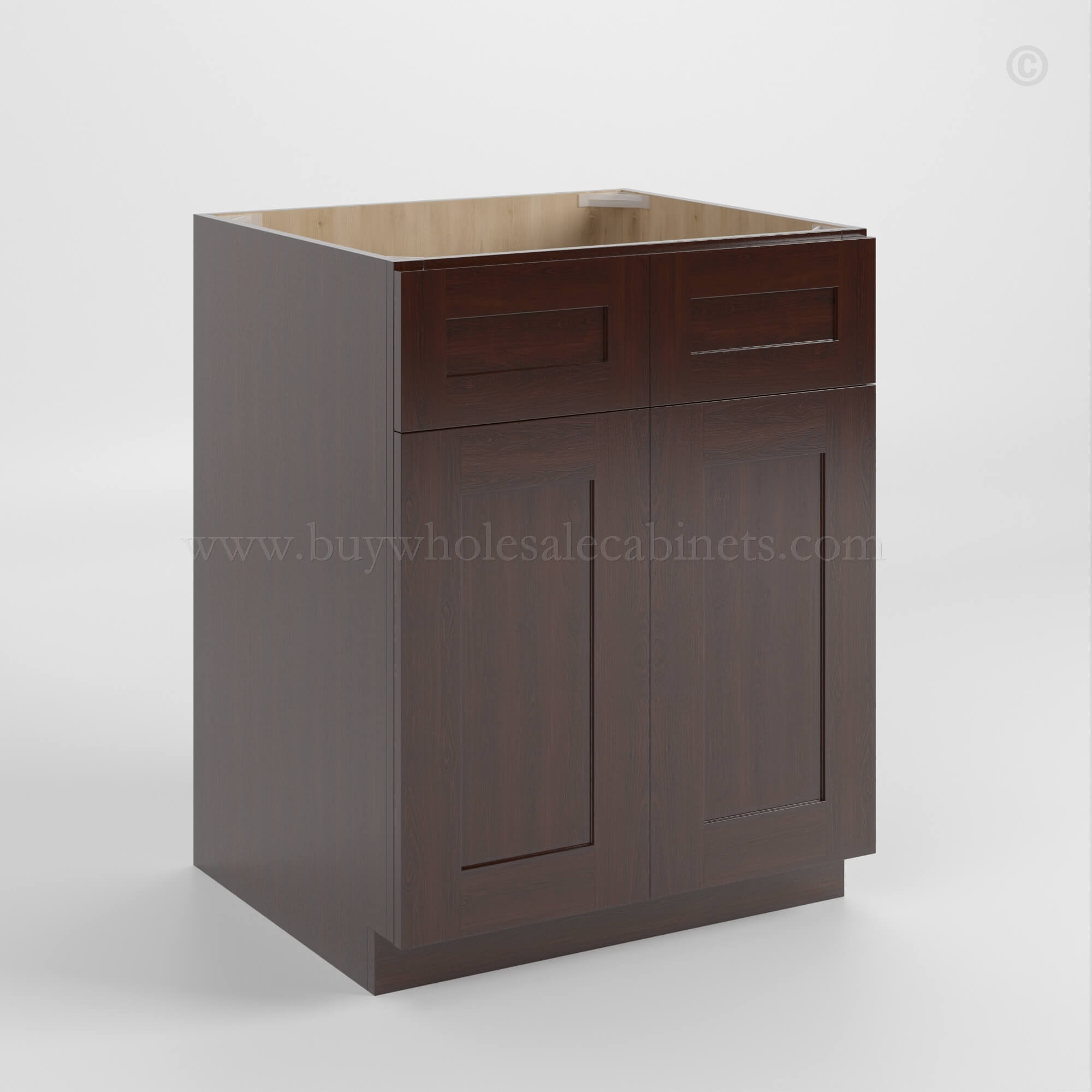 Shaker Espresso Sink Base With Double Doors and Drawers