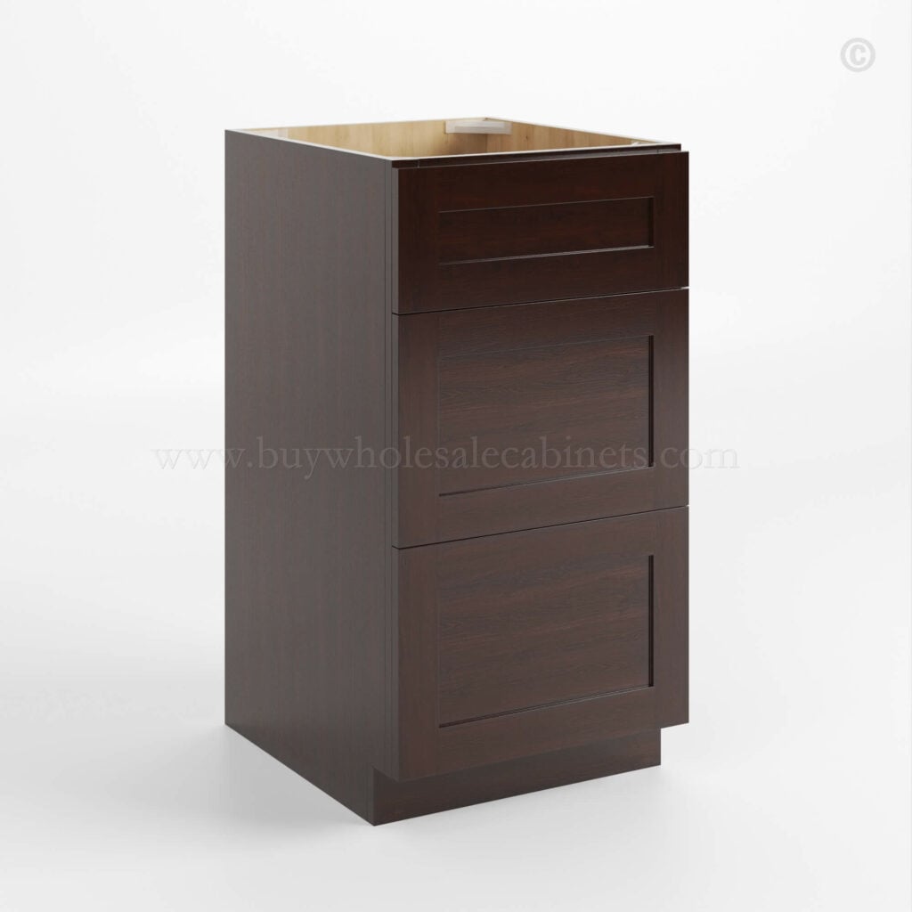 Shaker Espresso Vanity Three Drawer Base Cabinet
