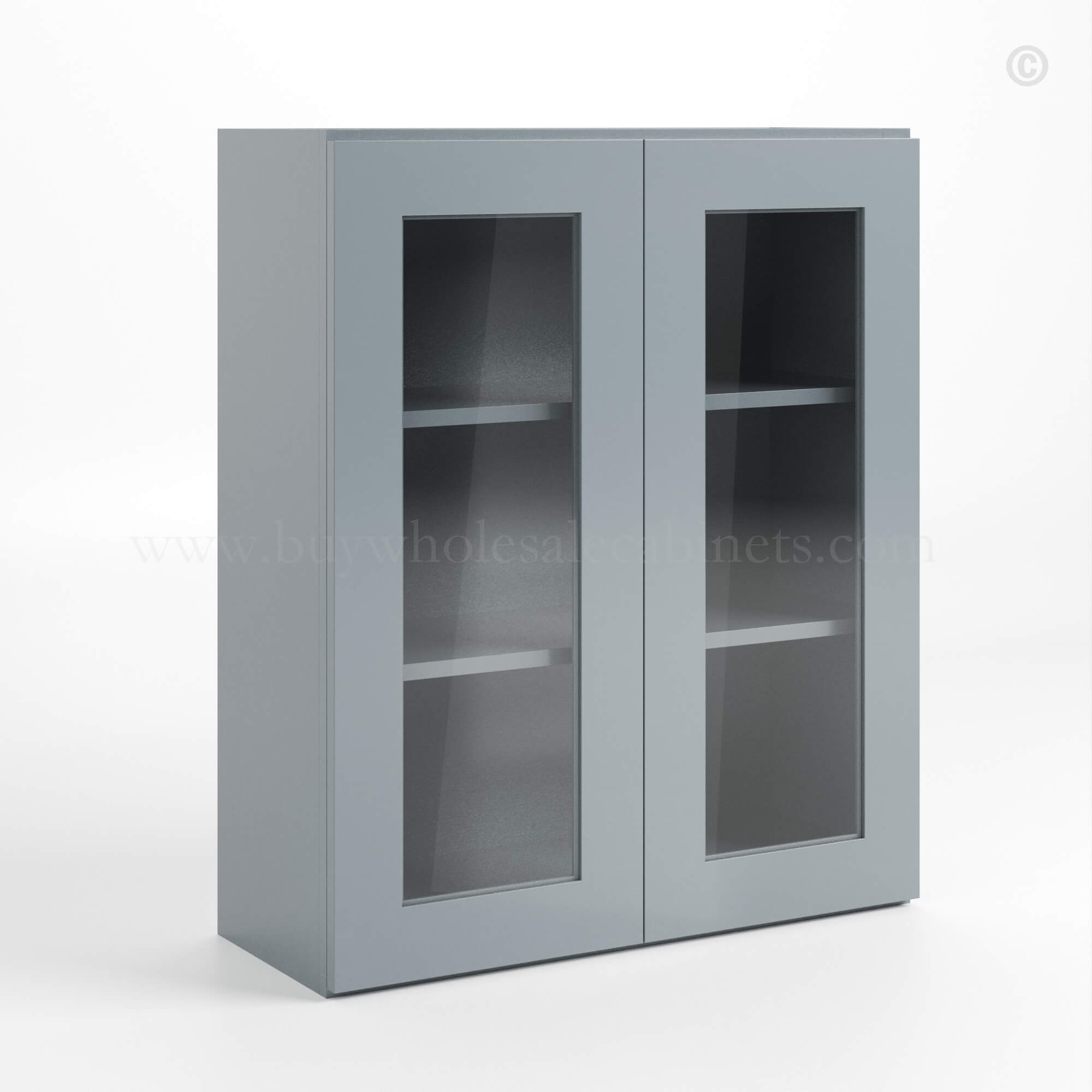 Gray Shaker 36 H Double Door Wall Cabinet with Glass Doors