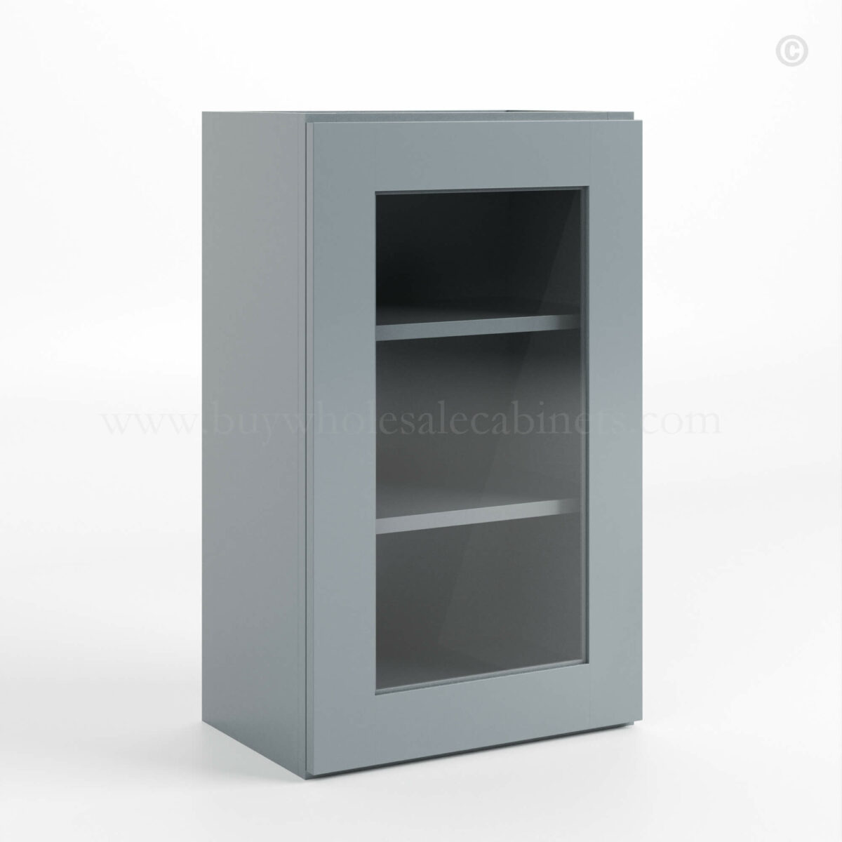 Gray Shaker 36 H Single Door Wall Cabinet with Glass Door