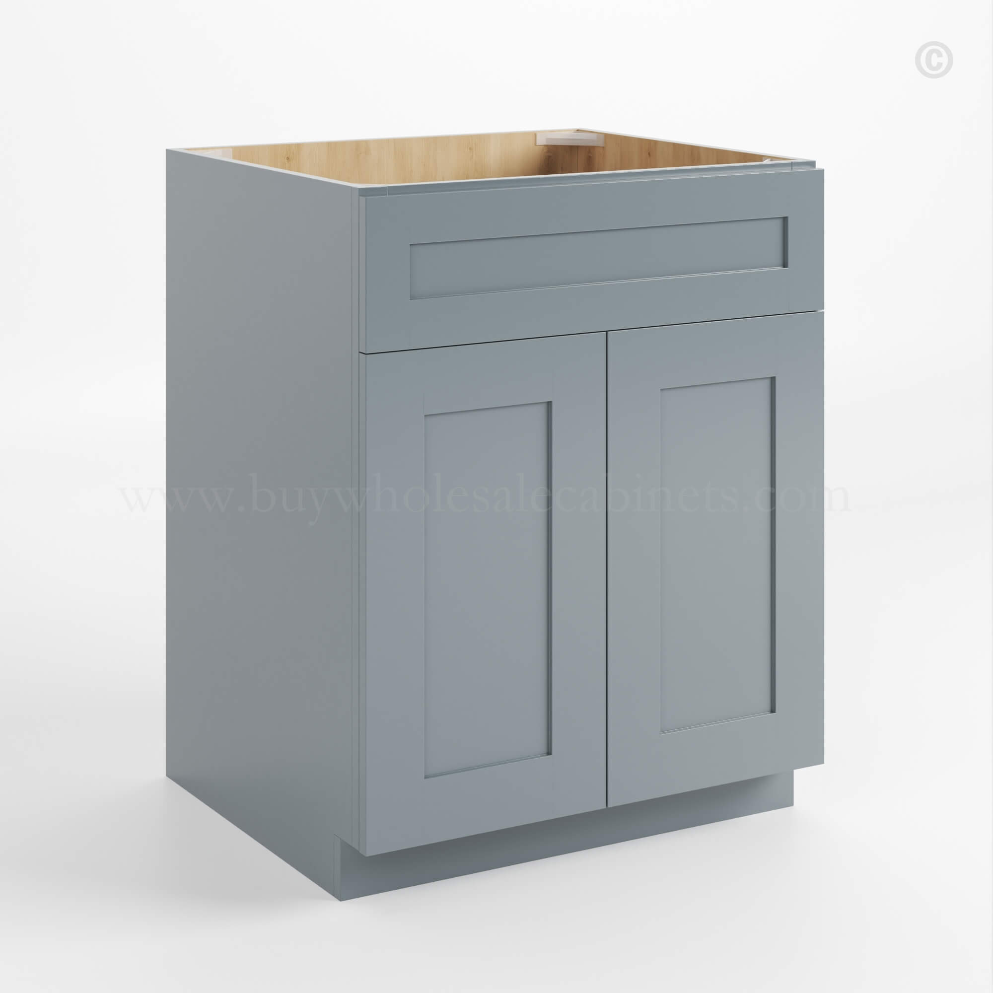 Gray Shaker Base Cabinet with Double Doors & Single Drawer