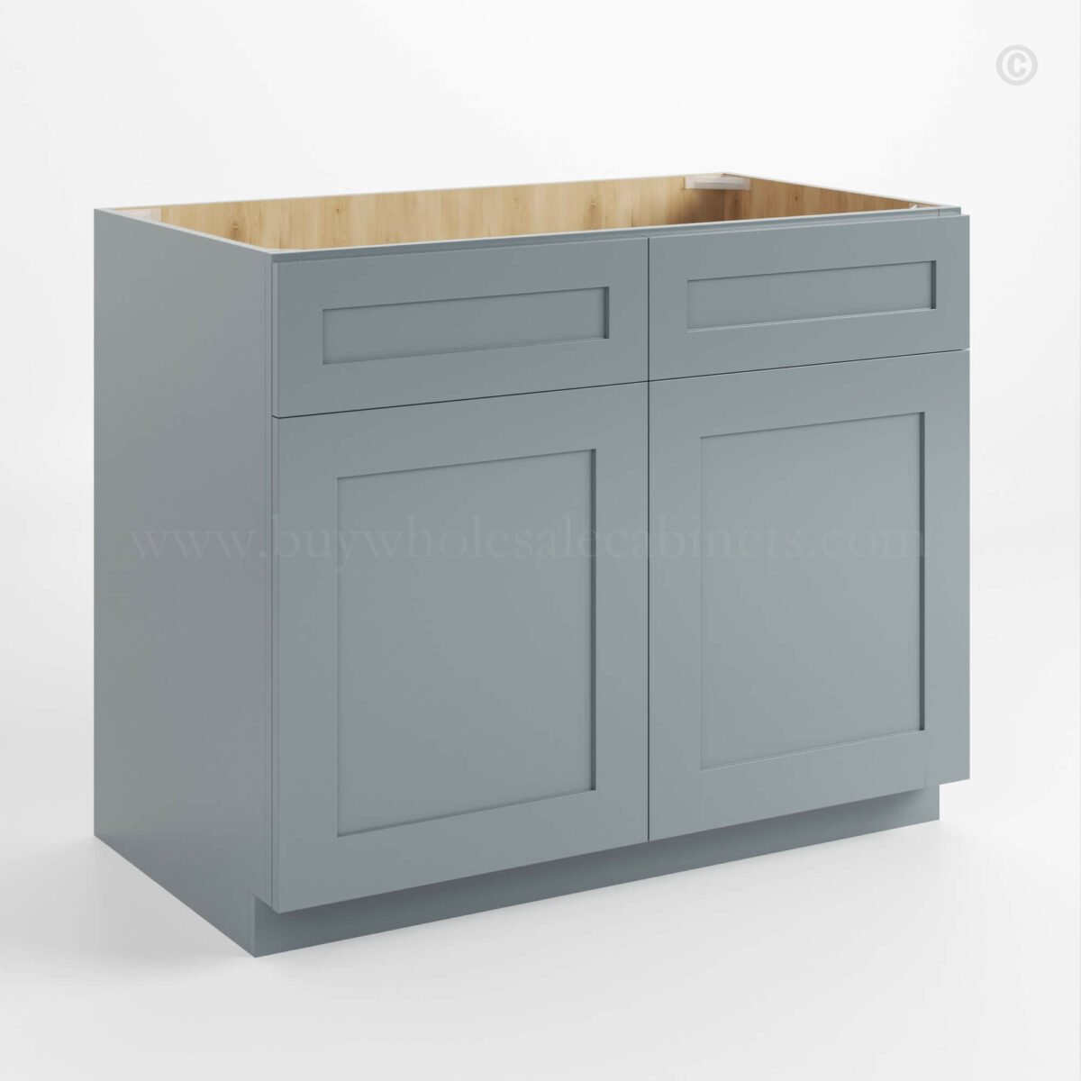 Gray Shaker Base Cabinet with Double Doors and Drawers