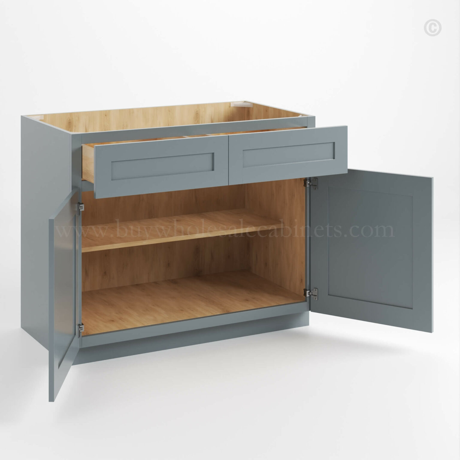 Gray Shaker Base with Double Doors and Drawers BWC
