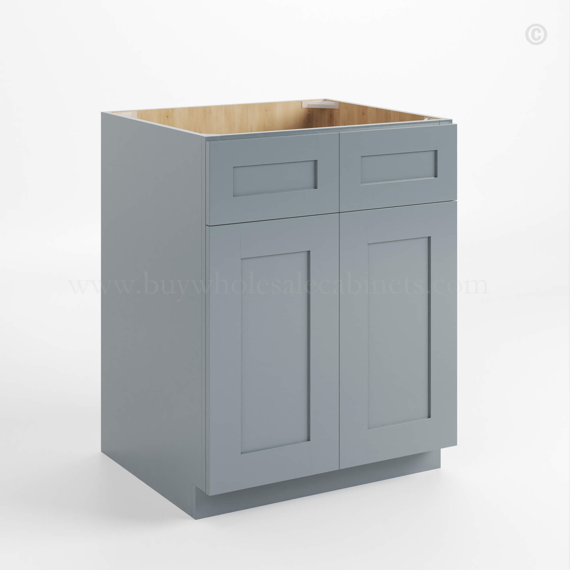 Gray Shaker Sink Base With Double Doors and Drawers