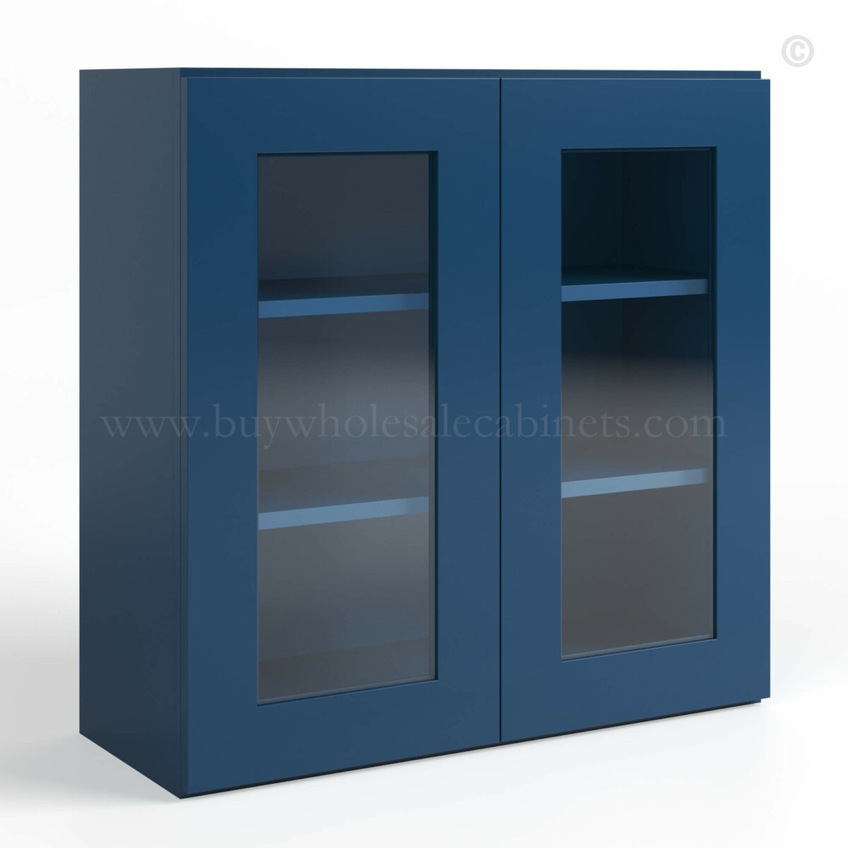 Navy Blue Shaker 30 H Double Door Wall Cabinet with Glass Door