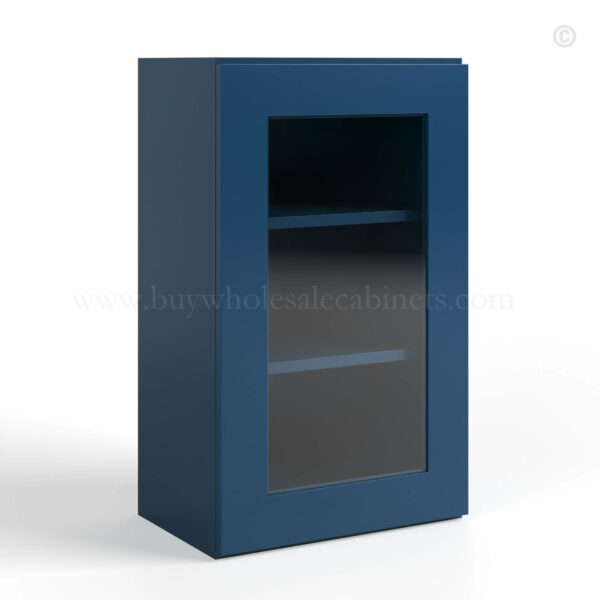 Navy Blue Shaker 30 H Single Door Wall Cabinet with Glass Door