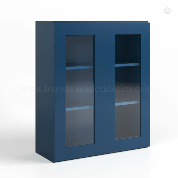 Navy Blue Shaker 36 H Double Door Wall Cabinet with Glass Doors