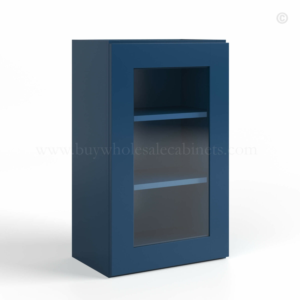 Navy Blue Shaker 36 H Single Door Wall Cabinet with Glass Door