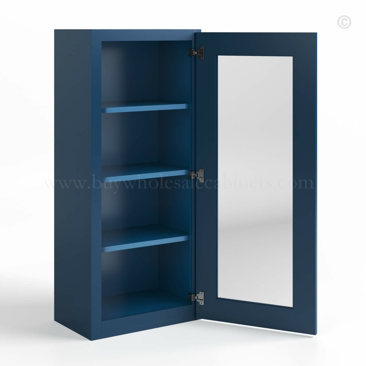 Navy Blue Shaker 42 H Single Door Wall Cabinet with Glass Door