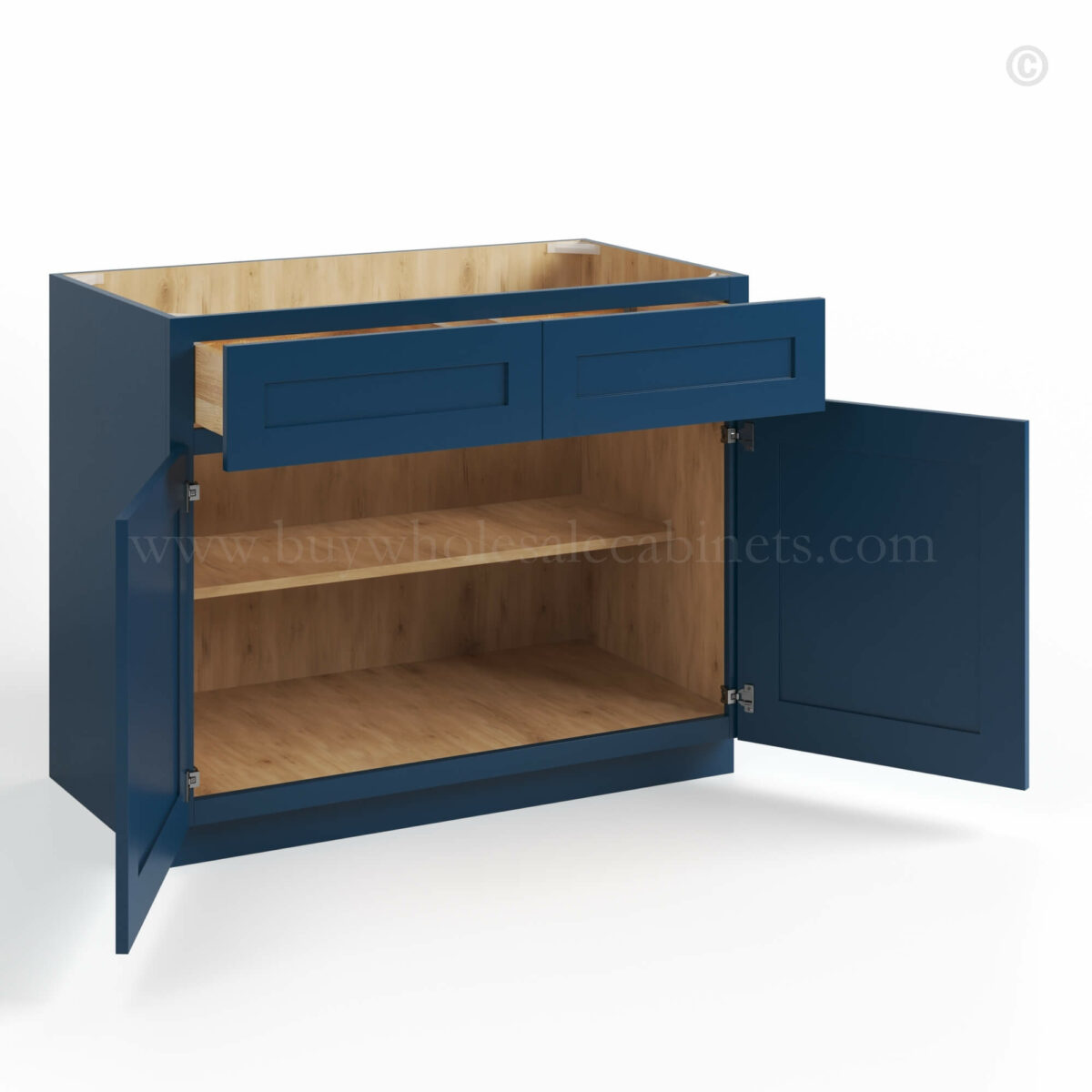 Navy Blue Shaker Base Cabinet with Double Doors and Drawers