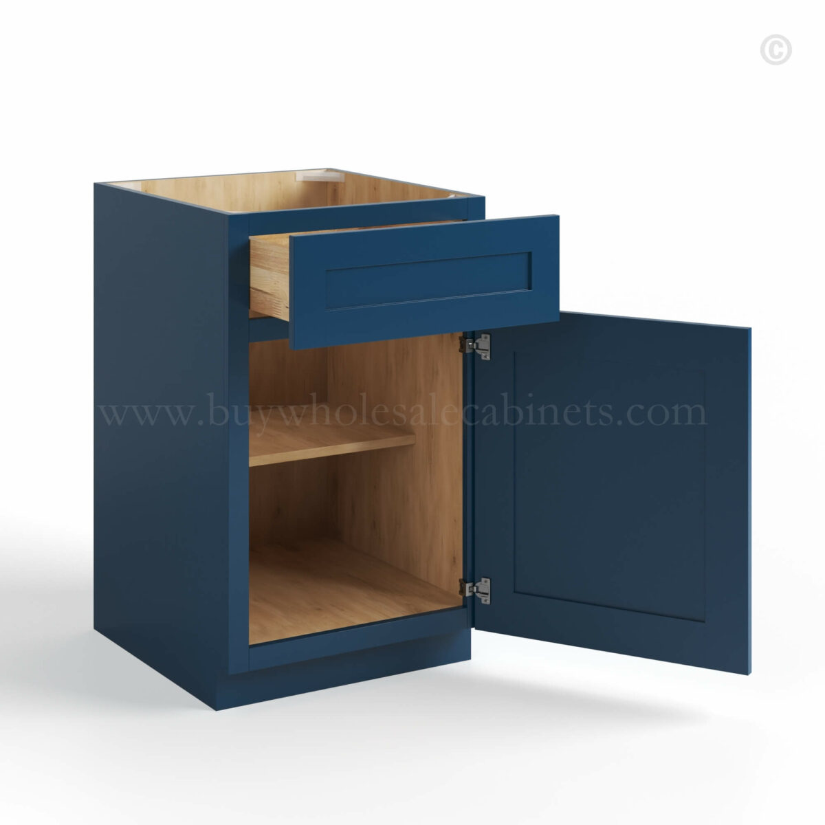 Navy Blue Shaker Base Cabinet with Single Door & Drawer