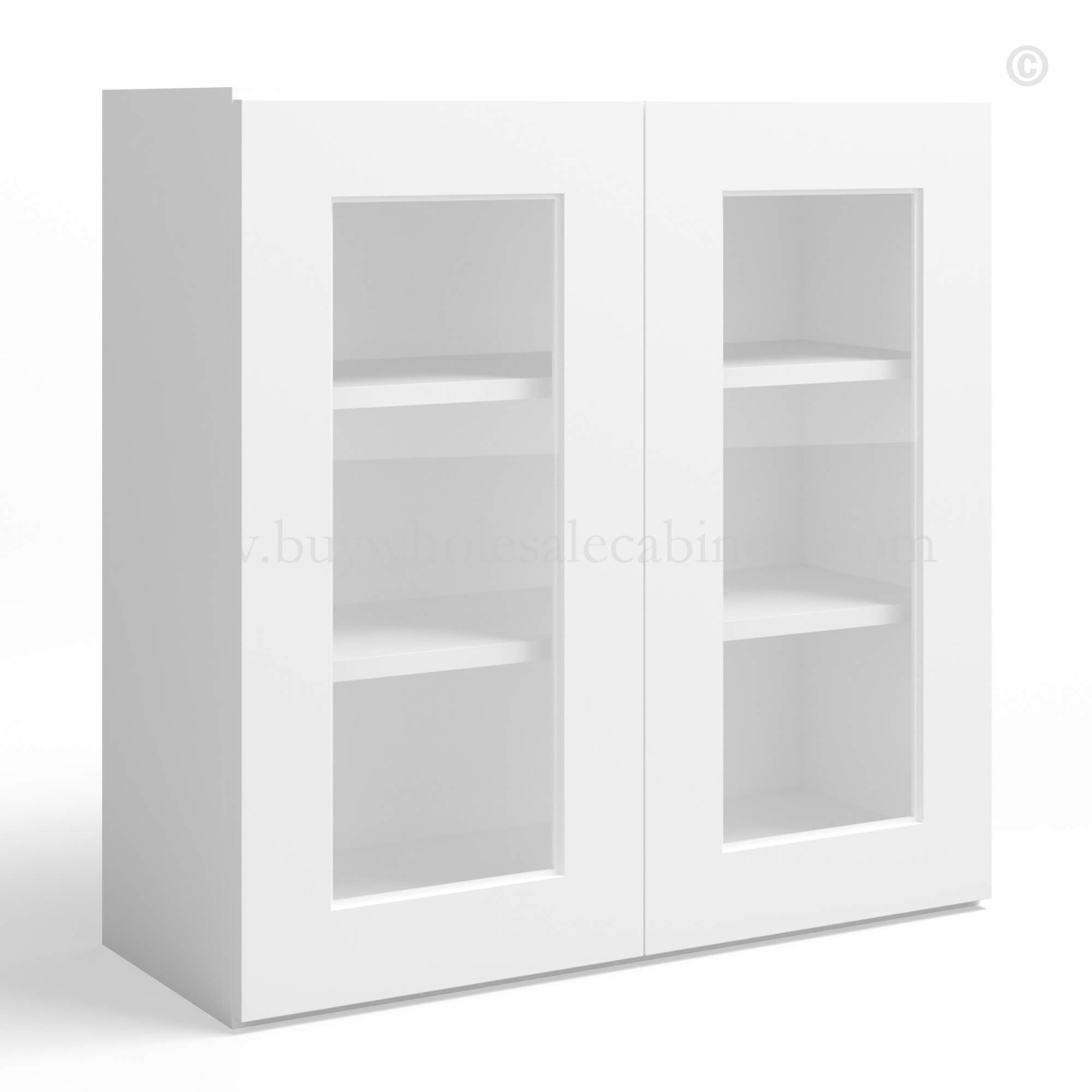White Shaker 30 H Double Door Wall Cabinet with Glass Door