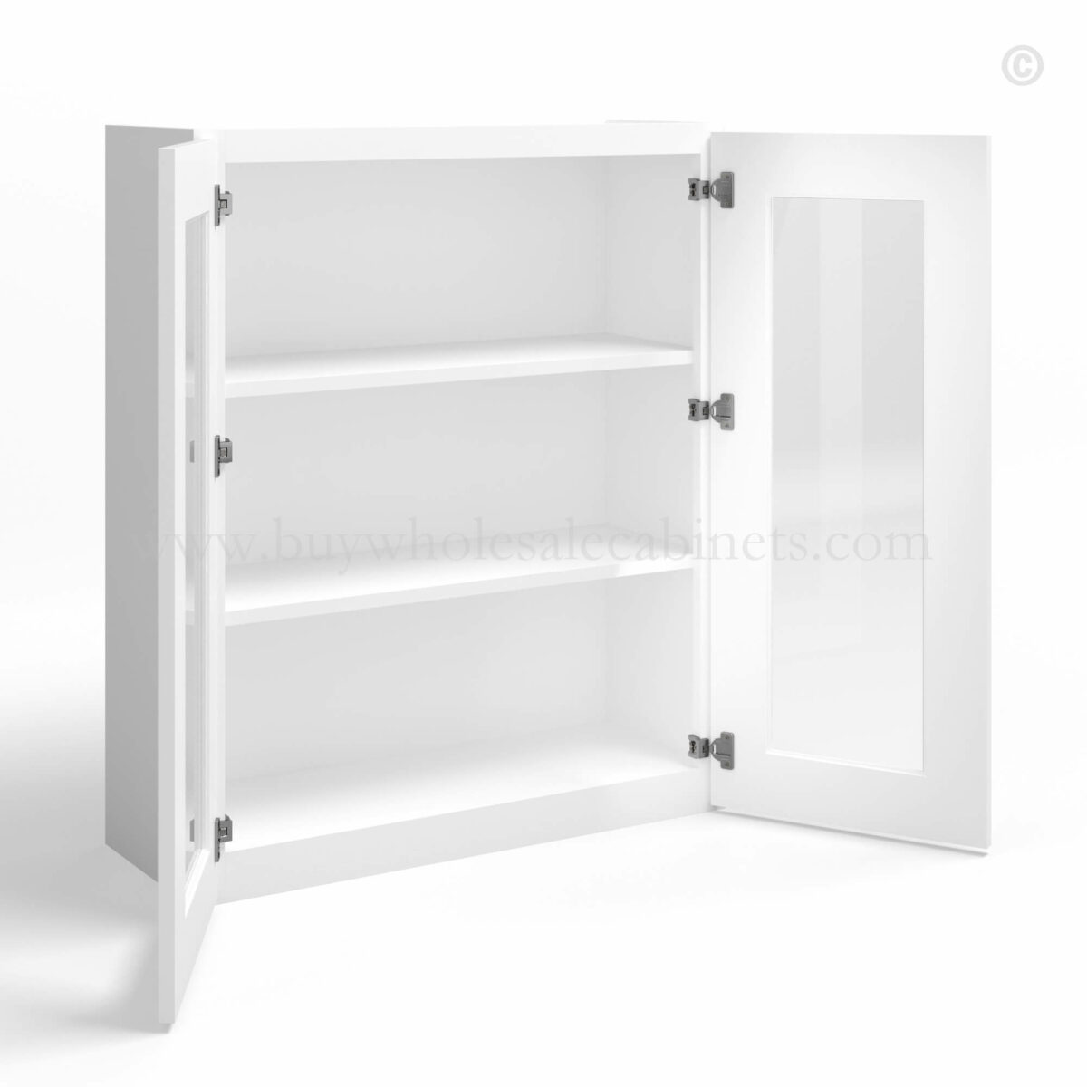 White Shaker 36 H Double Door Wall Cabinet with Glass Doors
