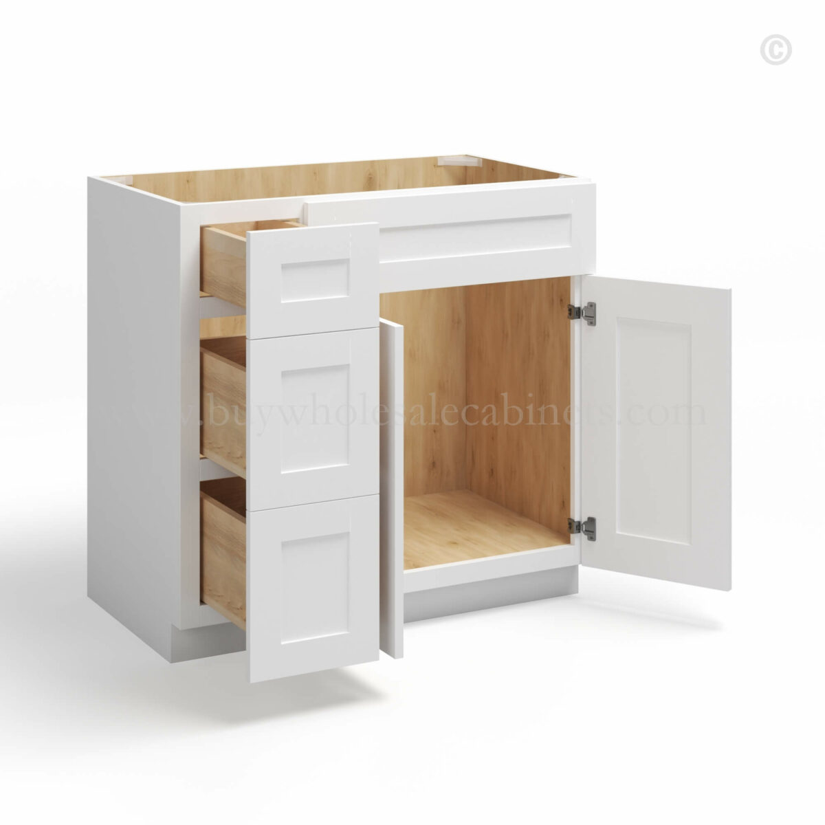 White Shaker 36 W Vanity Combo with Drawers