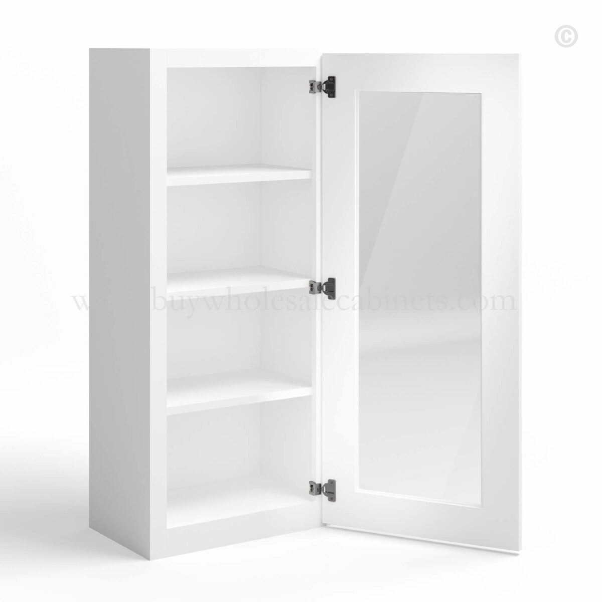 White Shaker 42 H Single Door Wall Cabinet with Glass Door