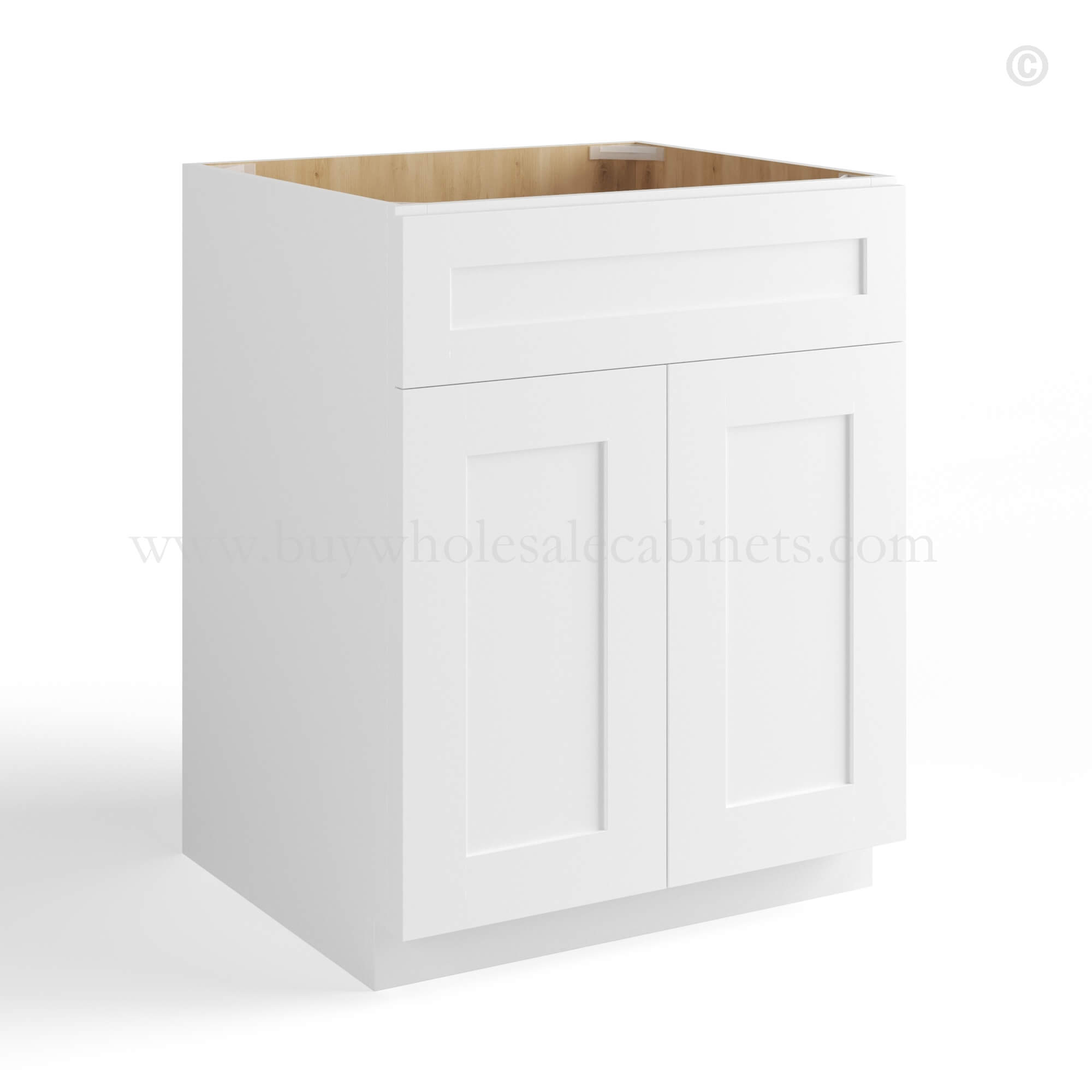White Shaker Base Cabinet with Double Doors & Single Drawer